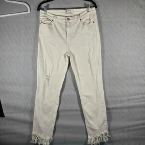Free People Womens 29 Distressed‎ Skinny Jeans Raw Fringed Frayed Hem Cream
